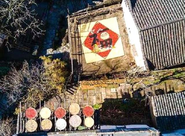 用五谷晒出超大“福”字，农民的智慧从日常生活中体现
