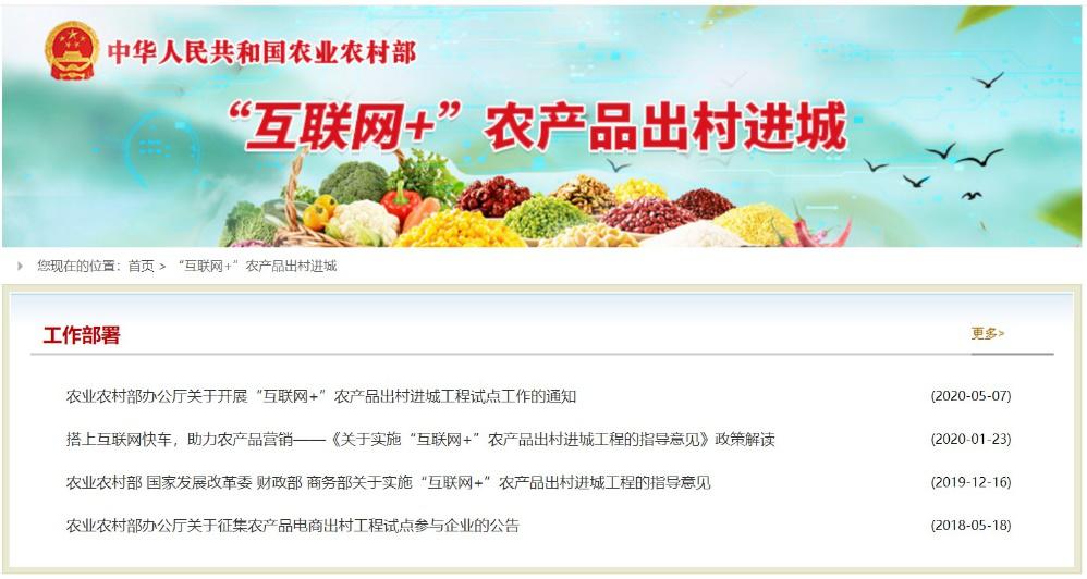关于开展“互联网+”农产品出村进城工程试点工作的通知